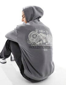 【送料無料】 エイソス メンズ パーカー・スウェット フーディー アウター ASOS DESIGN oversized hoodie in washed charcoal gray with dragon back print Volcanic Glass