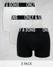 【送料無料】 オンリーアンドサンズ メンズ トランクス アンダーウェア ONLY & SONS 3 pack briefs in black gray & white Black