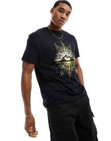 【送料無料】 エイソス メンズ Tシャツ トップス ASOS DESIGN relaxed T-shirt in black with gold foiled celestial front print Black