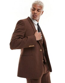 【送料無料】 エイソス メンズ ジャケット・ブルゾン アウター ASOS DESIGN wedding skinny wool mix suit jacket in brown basketweave texture Warm brown