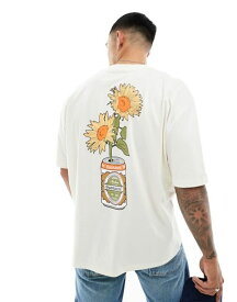 【送料無料】 エイソス メンズ Tシャツ トップス ASOS DESIGN oversized T-shirt in off white with sunflower back print Off-white