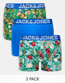【送料無料】 ジャック アンド ジョーンズ メンズ トランクス アンダーウェア Jack & Jones 3-pack trunks with pineapple print in blue Victoria Blue