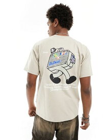 【送料無料】 ドクターデニム メンズ Tシャツ トップス Dr Denim Trooper American 90s cut relaxed fit t-shirt with 'world traveler' graphic back print in pale taupe Taupe