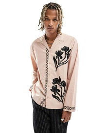 【送料無料】 リクレイム ヴィンテージ メンズ シャツ トップス Reclaimed Vintage long sleeve revere shirt with embroidery neutral