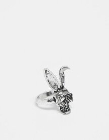 【送料無料】 エイソス メンズ リング アクセサリー ASOS DESIGN bunny skull ring in burnished silver SILVER