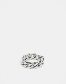 【送料無料】 エイソス メンズ リング アクセサリー ASOS DESIGN waterproof stainless steel band ring with chain design in silver tone SILVER