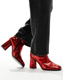 【送料無料】 エイソス メンズ ブーツ・レインブーツ シューズ ASOS DESIGN heeled boots in red metallic RED