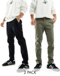 �W���b�N �A���h �W���[���Y �����Y �{�g���X �J�W���A���p���c Jack & Jones Intelligence 2 pack slim tapered chino in dusty olive & Dusty olive/black �u���b�N