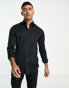 �W���b�N �A���h �W���[���Y �����Y �g�b�v�X �V���c �X�����t�B�b�g Jack & Jones Premium super slim fit stretch smart shirt Black �u���b�N