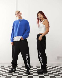 �R���[�W���� ���f�B�[�X �{�g���X �J�W���A���p���c ���S COLLUSION Unisex logo jogger Black �u���b�N