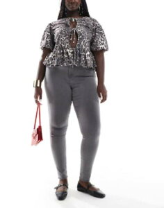 �I�����[�J�[�u ���f�B�[�X �{�g���X �f�j���p���c �n�C�E�G�X�g �W�[���Y ONLY Curve high waist skinny jeans Medium Gray �O���[