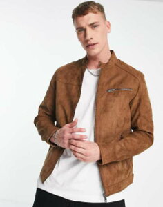 WbN Ah W[Y Y AE^[ WPbgEu] XG[h WPbg Jack & Jones Essentials biker jacket in faux suede tan Cognac ^