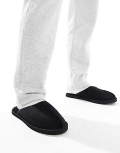 WbN Ah W[Y Y V[Y T_ U[ Anthracite Jack & Jones faux suede slip on slipper in black