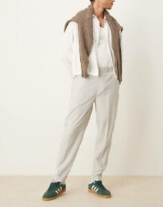 GC\X Y {gX JWApc e[p[htBbg pc ASOS DESIGN pull on smart tapered fit pants with turnups in light gray microtexture LIGHT GRAY O[