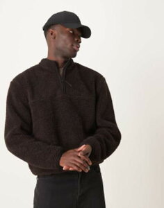 GC\X Y AE^[ p[J[EXEFbg n[tWbv XEFbg Vc ASOS DESIGN boxy oversized half zip borg sweatshirt Chocolate torte `R[g