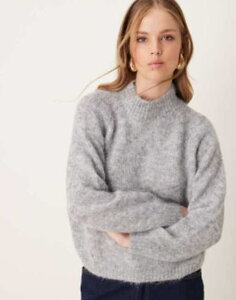 WFCfB[C fB[X AE^[ jbgEZ[^[ nClbN Z[^[ jbg JDY high neck textured knitted sweater in light gray melange LIGHT GRAY O[