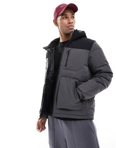 WbN Ah W[Y Y AE^[ R[g WPbg Jack & Jones color block puffer jacket in dark gray & Asphalt Detail: BLACK ubN