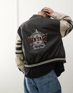 NC Be[W Y AE^[ WPbgEu] WPbg Reclaimed Vintage varsity bomber jacket in mono Mono