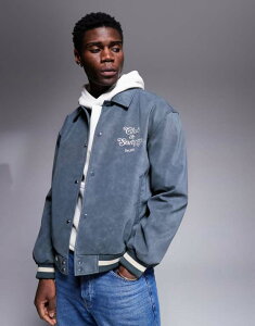 GC\X Y AE^[ WPbgEu] XG[h WPbg ASOS DESIGN oversized faux suede varsity jacket Gray O[