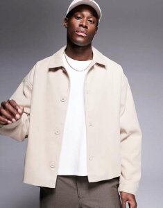 GC\X Y AE^[ WPbgEu] WPbg ASOS DESIGN oversized brushed harrington jacket in stone STONE Xg[
