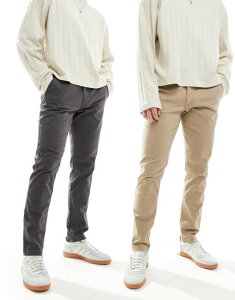 �W���b�N �A���h �W���[���Y �����Y �{�g���X �J�W���A���p���c Jack & Jones 2 pack chinos & dark Crockery Asphalt �O���[