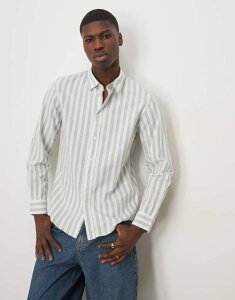 �Z���N�e�b�h�I�� �����Y �g�b�v�X �V���c ���l�� Selected Homme linen blend slim shirt stripe Iceberg green �O���[��