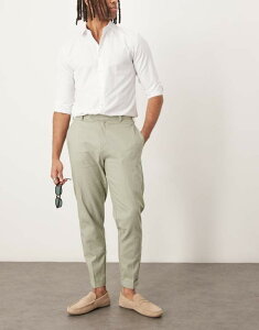 GC\X Y {gX JWApc e[p[htBbg pc l ASOS DESIGN smart tapered fit linen blend pants in sage green with turnups SAGE GREEN O[