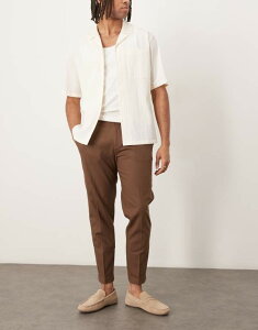 GC\X Y {gX JWApc e[p[htBbg pc l ASOS DESIGN smart tapered fit linen blend pants with turnups BROWN uE