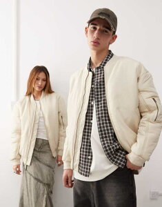 NC Be[W fB[X AE^[ R[g WPbg Reclaimed Vintage unisex oversized bomber jacket in stone STONE Xg[