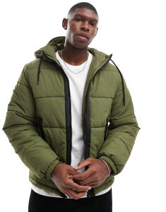GC\X Y AE^[ WPbgEu] iC RgXg WPbg ASOS DESIGN nylon puffer jacket with contrast trim Khaki J[L