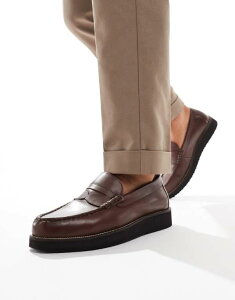 【送料無料】 エイソス メンズ スリッポン・ローファー シューズ ASOS DESIGN loafers in brown leather with black sole BROWN