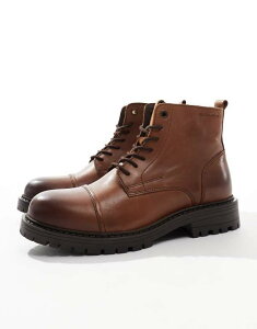 �W���b�N �A���h �W���[���Y �����Y �V���[�Y �u�[�c�E���C���u�[�c ���[�X ���U�[ Jack & Jones chunky leather lace up boot Cognac �u���E��