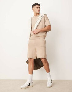 �G�C�\�X �����Y �{�g���X �n�[�t�p���c�E�V���[�c �V���[�g�p���c �R�b�g�� �j�b�g ASOS DESIGN oversized midweight knit cotton shorts in stone - part of a set STONE �X�g�[��