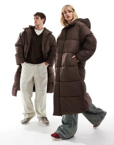 �R���[�W���� ���f�B�[�X �A�E�^�[ �R�[�g �}�L�V �W���P�b�g COLLUSION Unisex maxi puffer jacket with hood Brown �u���E��