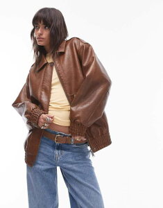 gbvVbv fB[X AE^[ WPbgEu] U[ tFCNU[ WPbg Topshop faux leather oversized bomber jacket in tan tan ^