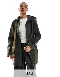 x[_ fB[X AE^[ WPbgEu] R[g WPbg Vero Moda Tall coated rain jacket with hood in deep Khaki J[L