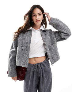 B fB[X AE^[ WPbgEu] E[ WPbg Vila zip front wool look bomber jacket in medium gray melange Med gray O[