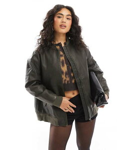 EFYf[K[ fB[X AE^[ R[g U[ tFCNU[ WPbg Wednesday's Girl longline faux leather bomber jacket in washed khakibrown J[L