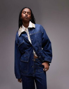 gbvVbv fB[X AE^[ WPbgEu] fj WPbg Topshop denim elasticated waist barn jacket with cord collar in mid Blue u[