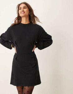 GC\X fB[X gbvX s[X ~js[X ~j ASOS DESIGN waisted sweat mini dress Black ubN
