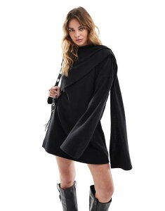 yz GC\X fB[X s[X gbvX ASOS DESIGN supersoft wrap scarf neck mini dress in black Black