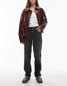 �g�b�v�V���b�v ���f�B�[�X �{�g���X �f�j���p���c Topshop Runway mid rise straight jean in washed WASHED BLACK �u���b�N