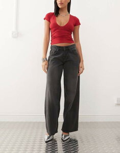 ���[�e�� ���f�B�[�X �{�g���X �f�j���p���c ���[���C�Y �W�[���Y Motel roomy extra wide low rise jeans in washed black Washed black grey �u���b�N