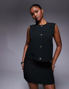 �G�C�\�X ���f�B�[�X �g�b�v�X �V���c �x�X�g ASOS DESIGN boxy vest with gold buttons - part of a set Black �u���b�N