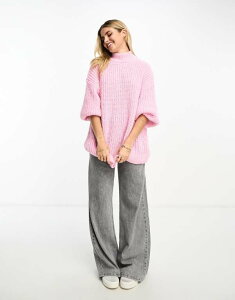 L fB[X AE^[ jbgEZ[^[ ujbg nClbN Z[^[ jbg Monki high neck chunky rib knit sweater with volume sleeve PINK sN