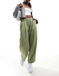 GC\X fB[X {gX JWApc ASOS DESIGN premium casual pull on pants with pleat detail in washed khaki