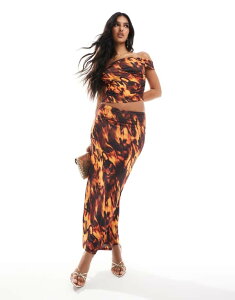 GC\X fB[X {gX XJ[g vg }LV ASOS DESIGN double layer slinky maxi skirt in orange print - part of a set Orange Print IW