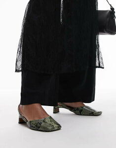 �g�b�v�V���b�v ���f�B�[�X �V���[�Y �q�[�� �v�����g Topshop Diana square toe mid heeled shoes snake print Khaki snake �J�[�L
