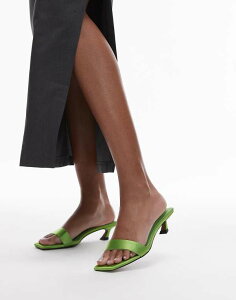 gbvVbv fB[X V[Y T_ q[ Topshop Inga square toe slip on mid heeled sandals GREEN O[