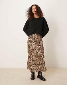���B�� ���f�B�[�X �{�g���X �X�J�[�g �v�����g �~�f�B �T�e�� VILA satin midi skirt in leopard print Caramel cafe �A�j�}��